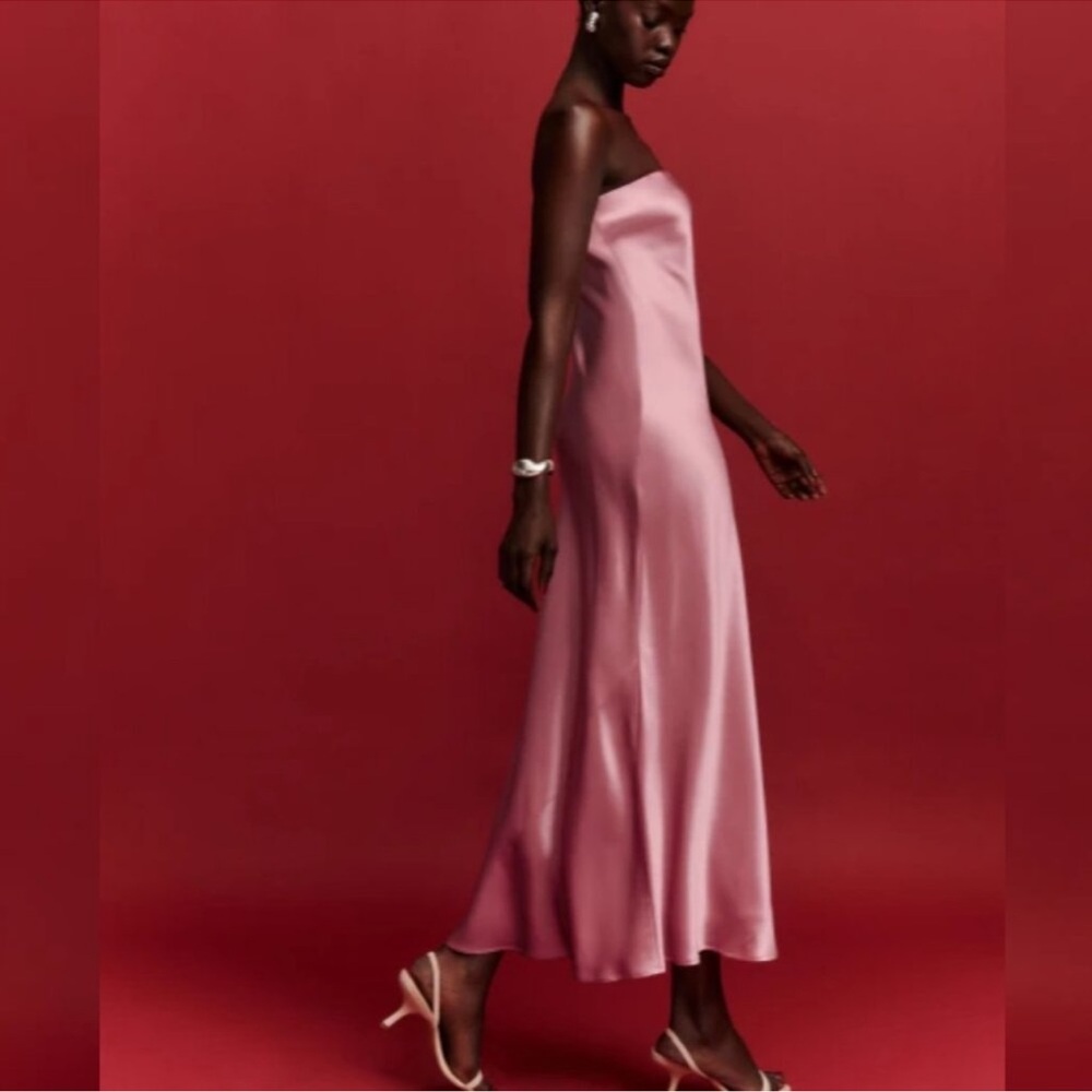 Reformation Joana Silk Strapless Dress in Pink